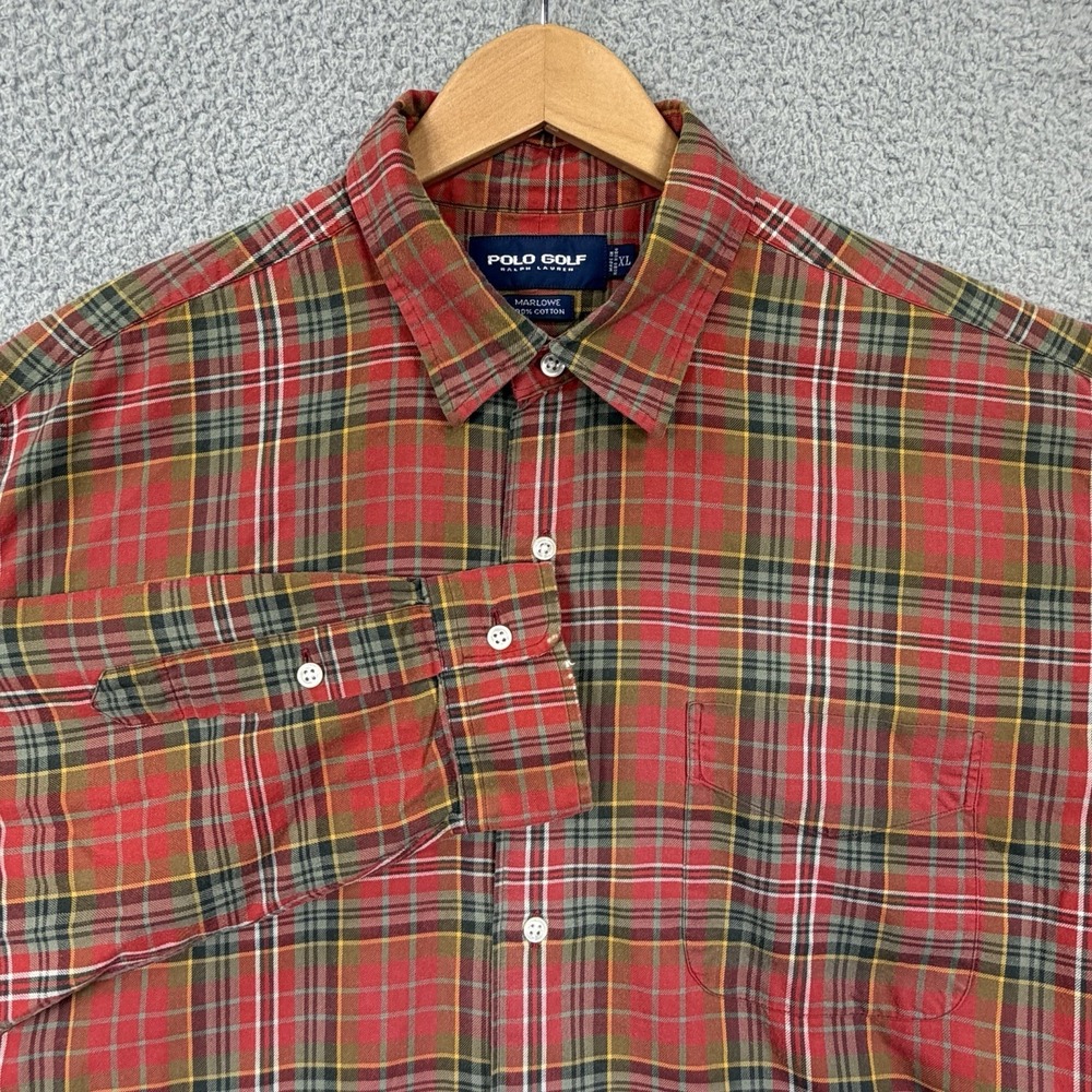 Polo Golf Ralph Lauren Mens Shirt Size XL Red Plaid Button Down Long Sleeve